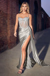 Prom Dresses Fitted Long Formal Prom Gown Silver