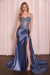 Prom Dresses Fitted Long Formal Prom Gown Smoky Blue