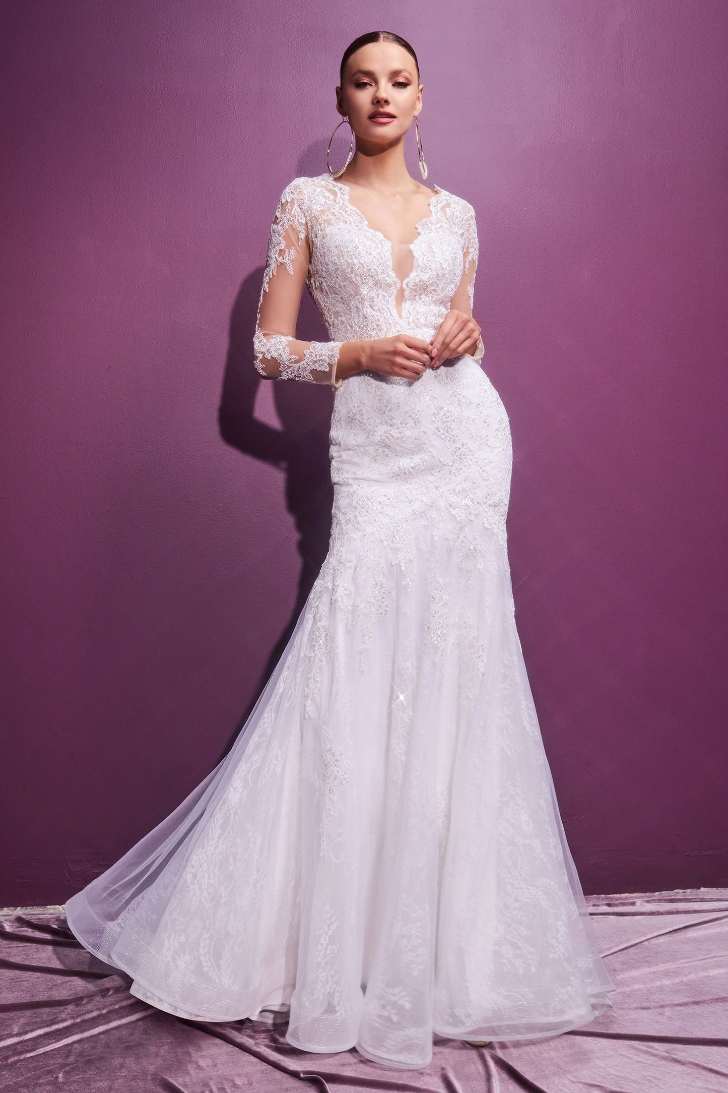 Wedding Dresses Long Sleeve Bridal Lace Mermaid Wedding Dress Off White