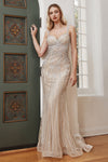 Prom Dresses Long Fitted Evening Gown Silver Nude