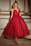 Cocktail Dresses Glittered Tea Length Prom Dress Red
