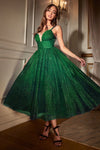 Cocktail Dresses Glittered Tea Length Prom Dress Emerald