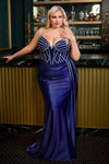 Plus Size Dresses Long Pleated Prom Formal Beaded Plus Size Dress Midnight