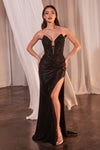 Prom Dresses Fitted Long Lace Slit Formal Prom Dress Black