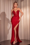 Prom Dresses Fitted Long Lace Slit Formal Prom Dress Red