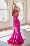 Prom Dresses Long Formal Glitter Corset Mermaid Prom Dress Fuchsia