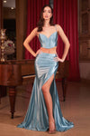 Prom Dresses LaDivine S493 Two Piece Long Formal Fitted Prom Dress Dusty Blue