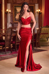 Prom Dresses LaDivine S493 Two Piece Long Formal Fitted Prom Dress Red