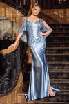 Formal Dresses Long Fitted Formal Slit Evening Gown Dusty Blue