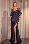 Formal Dresses Long Fitted Formal Slit Evening Gown Navy