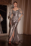Formal Dresses Long Fitted Formal Slit Evening Gown Silver