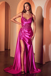 Prom Dresses Fitted Applique Long Formal Lace Prom Dress Fuchsia