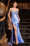 Prom Dresses Beaded Long Slit Formal Prom Dress Dusty Blue