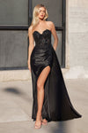 Prom Dresses Long Fitted Applique Formal Slit Prom Dress Black