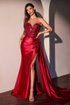 Prom Dresses Long Fitted Applique Formal Slit Prom Dress Burgundy
