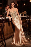 Prom Dresses Long Fitted Applique Formal Slit Prom Dress Champagne Gold