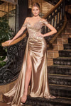 Prom Dresses Long Formal Fitted Applique Prom Gown Mocha Gold