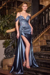 Prom Dresses Long Formal Fitted Applique Prom Gown Smoky Blue