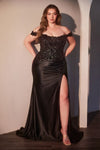 Plus Size Dresses Fitted Plus Size Long Formal Beaded Prom Dress Black