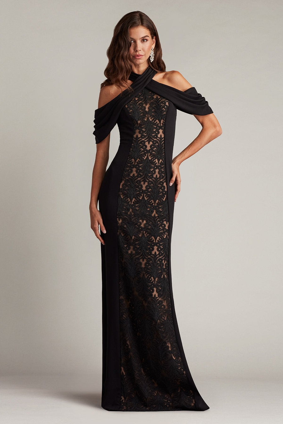 Formal Dresses Fitted Long Formal Lace Evening Dress Black Nude