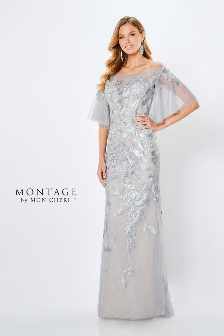 Formal Dresses Floral Long Beaded Evening Formal Dress Gray/Nude