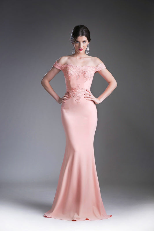 فستان LaDivine CF158 طويل مكشوف الكتفين رسمي للحفلات الراقصة