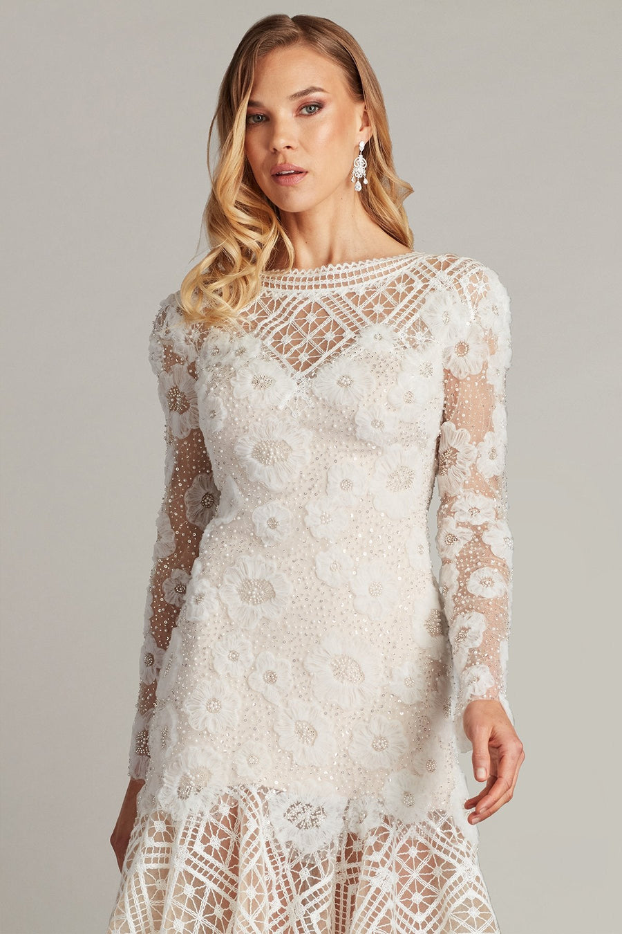 Cocktail Dresses Short Long Sleeve Fitted Lace Cocktail Dress Ivory Petal