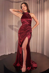 Prom Dresses Fitted Slit Prom Long Formal Gown Burgundy