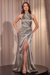 Prom Dresses Fitted Slit Prom Long Formal Gown Silver