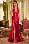 Prom Dresses Prom Long Fitted Formal Metallic Gown Deep Red