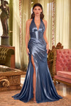Prom Dresses Prom Long Fitted Formal Metallic Gown Smoky Blue