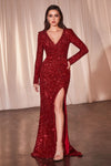 Formal Dresses Long Sleeve Formal Sequin Fitted Evening Dress Red