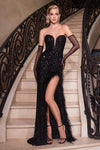 Prom Dresses Formal Long Sequin Feather Prom Dress Black