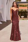 Prom Dresses Long Formal Sequins Mermaid Prom Gown Burgundy