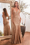 Prom Dresses Long Formal Sequins Mermaid Prom Gown Rose Gold