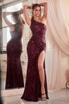 Formal Dresses Long One Shoulder Sequin Leg Slit Dress Wine