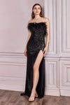 Prom Dresses Fitted Long Formal Feather Sequin Prom Dress Black