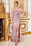 Prom Dresses Fitted Long Formal Feather Sequin Prom Dress Dusty Pink