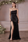 Long Prom Dresses Strapless Sexy Sequins Long Prom Dress Black