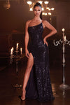 Long Prom Dresses Strapless Sexy Sequins Long Prom Dress Navy