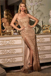 Long Prom Dresses Strapless Sexy Sequins Long Prom Dress Rose Gold