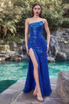Long Prom Dresses Strapless Sexy Sequins Long Prom Dress Royal