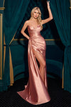 Prom Dresses Fitted Formal Slit Long Prom Dress Dusty Rose