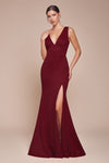 Formal Dresses Fitted Slit Long Formal Evening Gown Burgundy