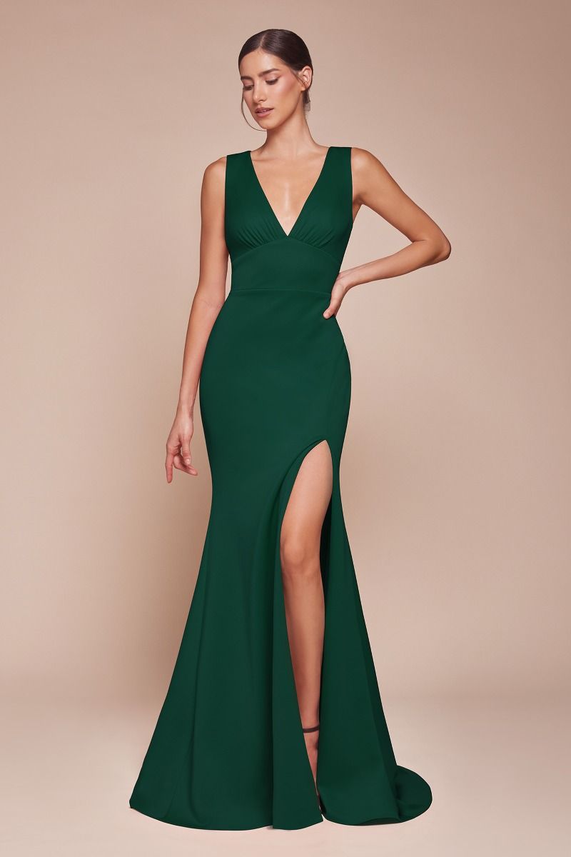 Formal Dresses Fitted Slit Long Formal Evening Gown Emerald