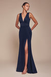 Formal Dresses Fitted Slit Long Formal Evening Gown Navy