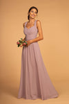 Chiffon Ruched Bridesmaid Long Formal Dress - The Dress Outlet Elizabeth K