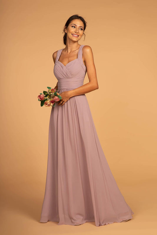 Chiffon Ruched Bridesmaid Long Formal Dress - The Dress Outlet Elizabeth K