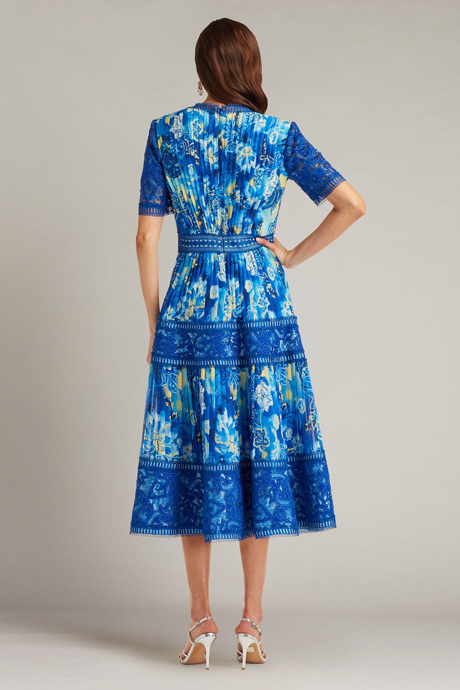 Cocktail Dresses Short Printed Cocktail Pleated Dress Mystic Blue