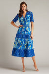 Cocktail Dresses Short Printed Cocktail Pleated Dress Mystic Blue
